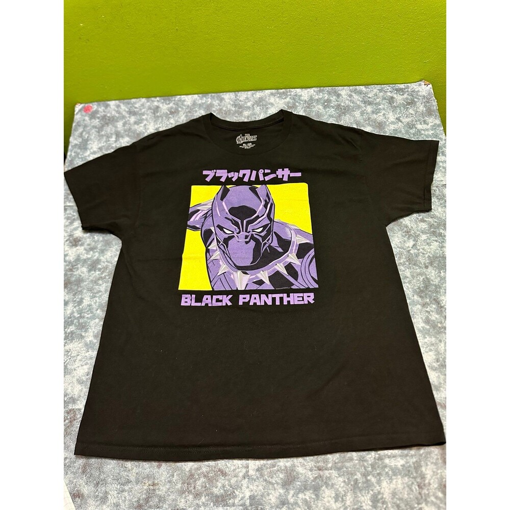 Marvel Avangers Black Panther Tee - Black with Purple & Yellow Graphic XL